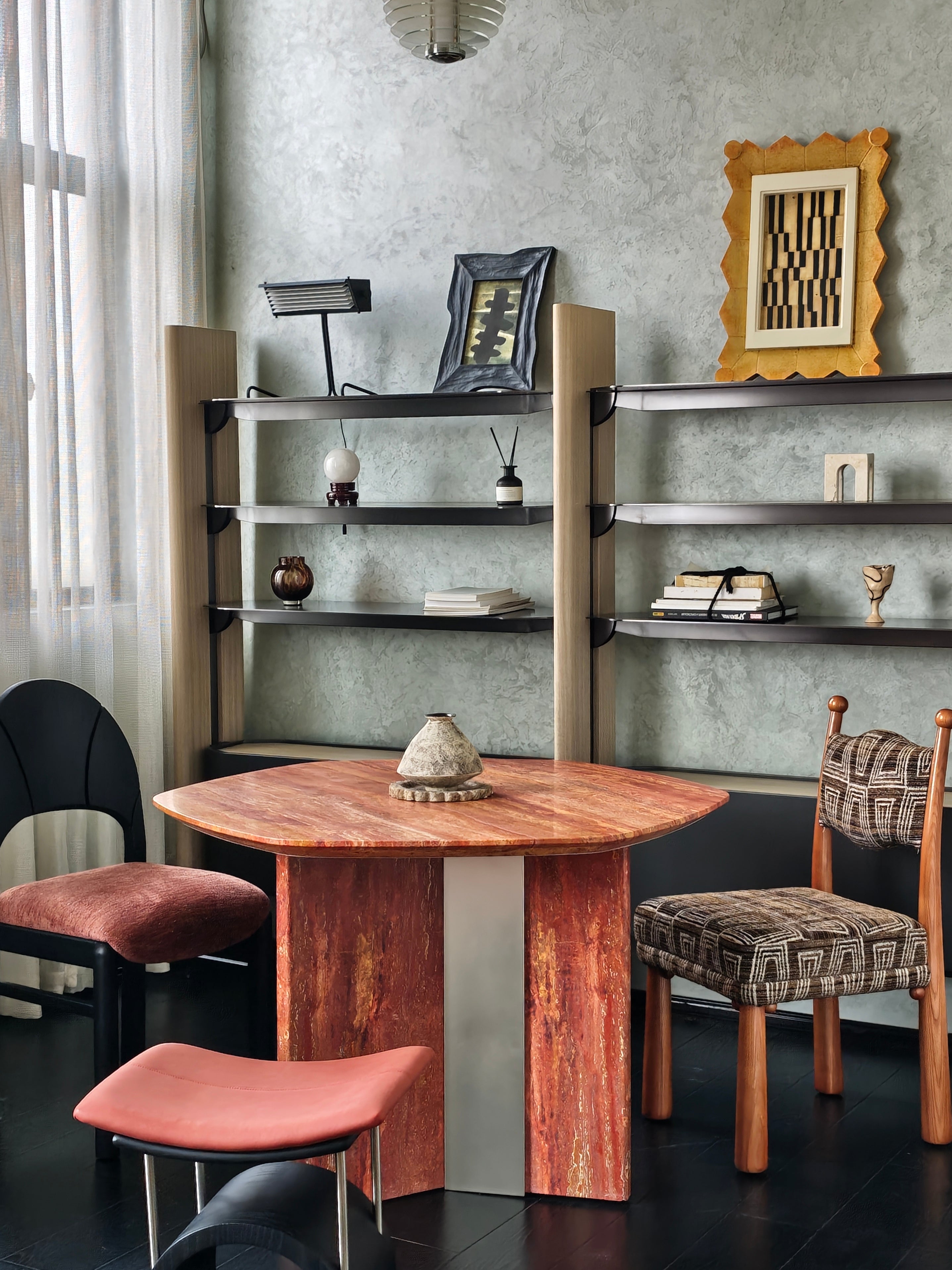 TRAVERTINE RED DINING TABLE